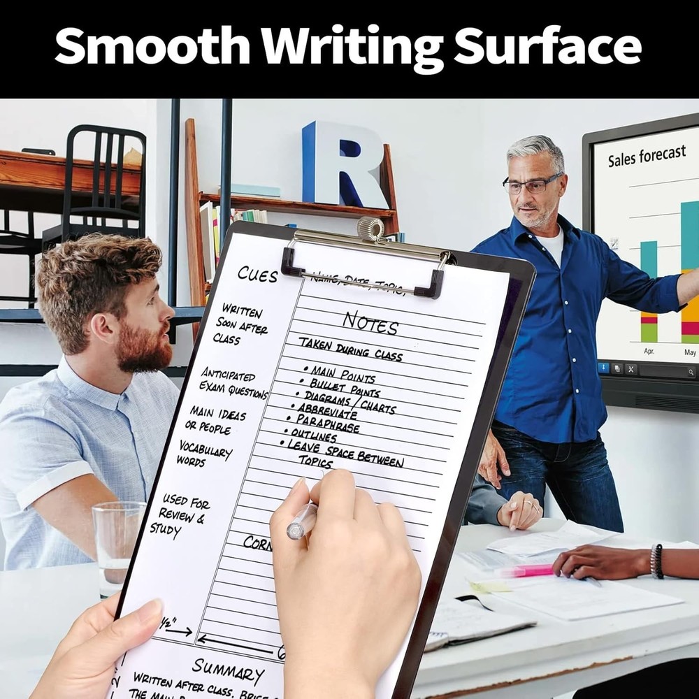 Smooth Writing Surface Clipboard, Strong Plastic with 100 Sheet Capacity - Black