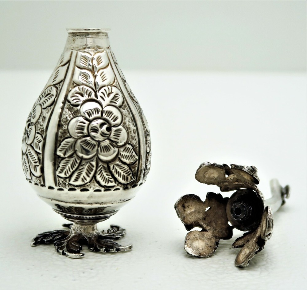 Egypt Arabic Solid Silver Bottle Rosewater Shaker Marked Sculpted Bird Figural
