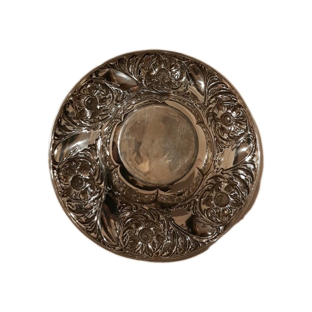 Antique English Sterling Silver Repousse Dish