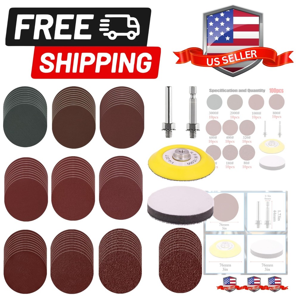 100pcs 3 Inch Sanding Discs Hook and Loop, Drill Sander Pads Attachment for R...