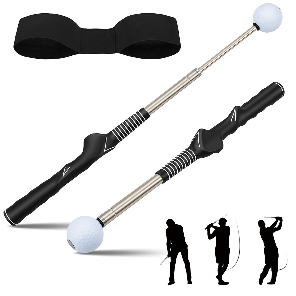 Retractable Golf Swing Training Aid - Portable Grip Trainer with Click Feedba...