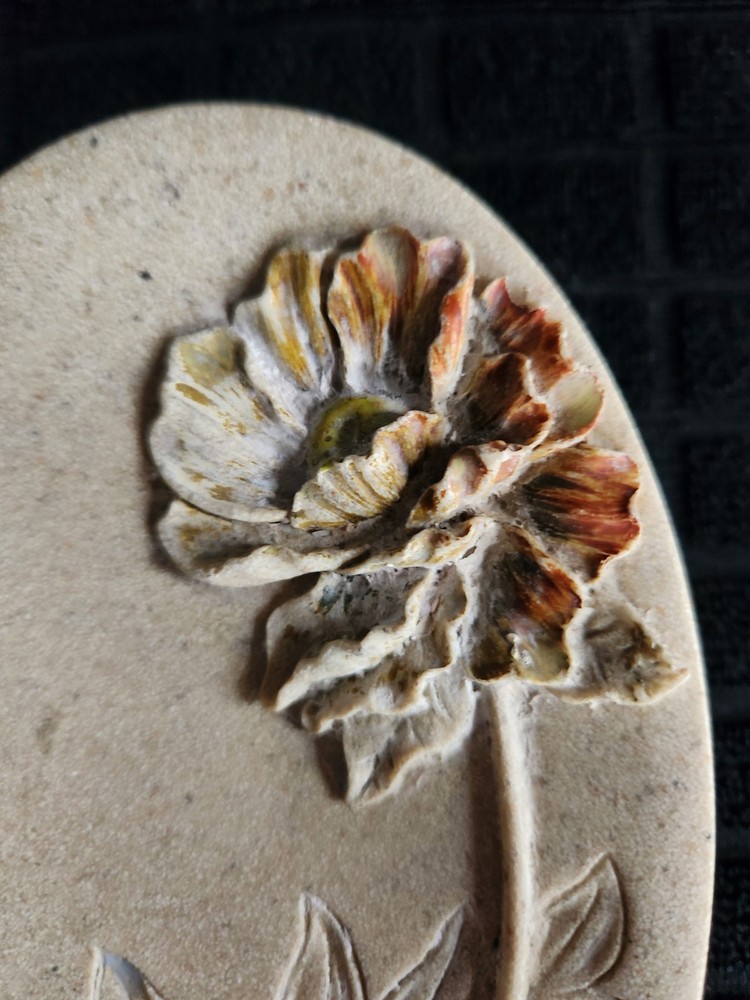 Vintage Heavy Stone Soap Dish with Raised Flower Pattern • 6" x 4"