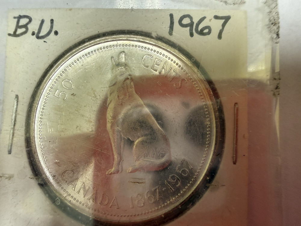 1867 - 1967 Canada Silver 50 Cent Howling Wolf Elizabeth