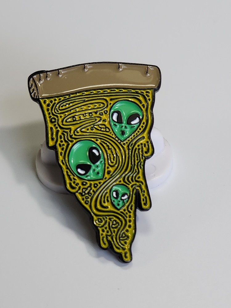 Green Alien Pizza Slice Lapel Pin
