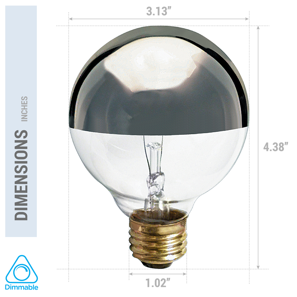 4 Pack 40G25 Globe Bulbs 120V 40W G25 Medium E26 Half Chrome Mirror Silver Crown