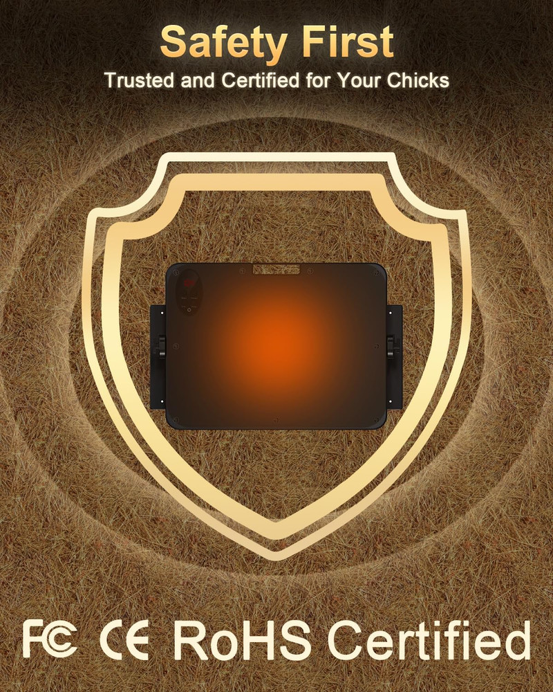 Chick Brooder Heater with Adjustable Temp (86~194℉) & 12H Timer & Height & Angle