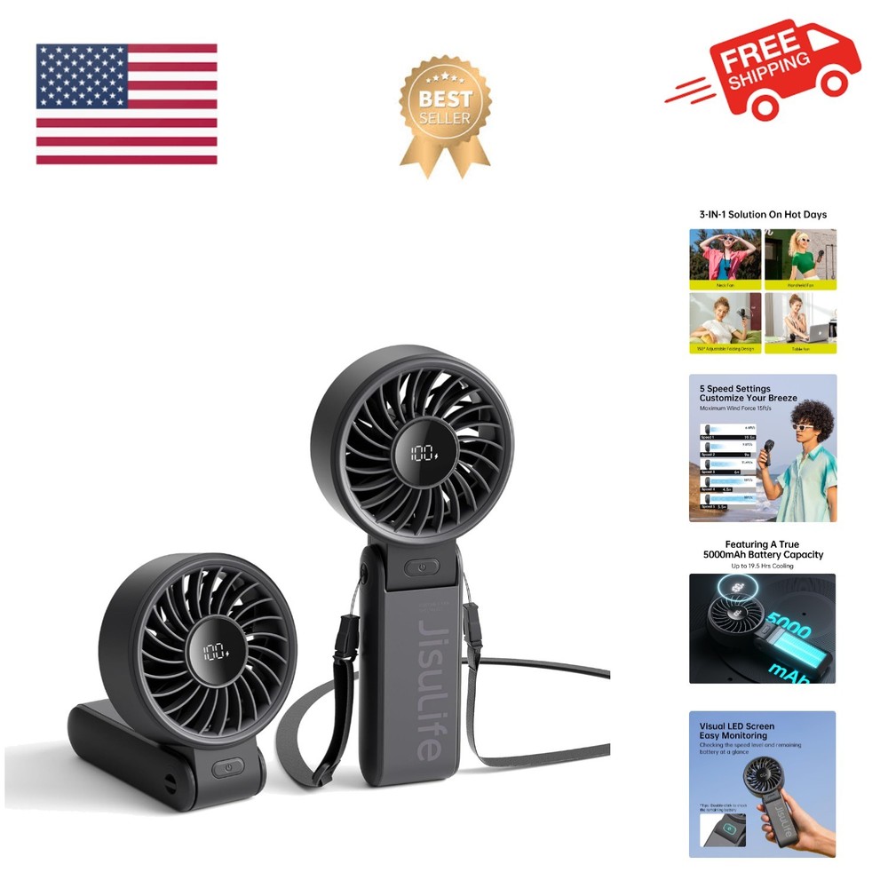 Handheld Fan Life7 – Ultimate Flexibility: High-Power Motor, LED Display, 19....