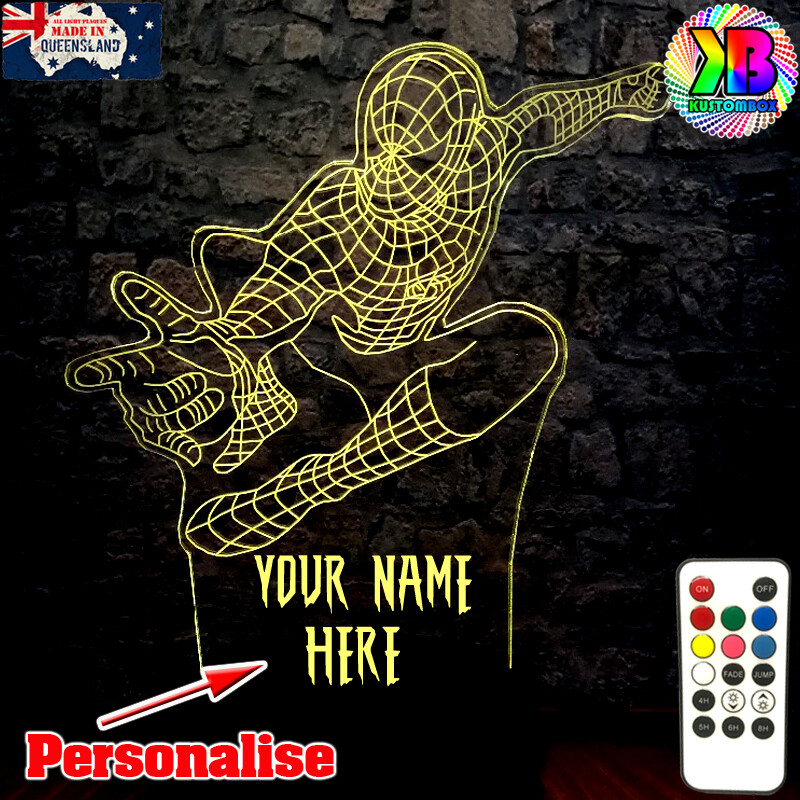 SPIDERMAN AVENGERS WEB PERSONALISED NAME USB LED NIGHT LIGHT 7 COLOUR REMOTE