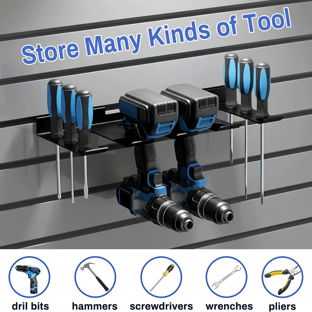 Slatwall Power Tool Organizer with 4 Drill Holes - Cordless Tool Storage