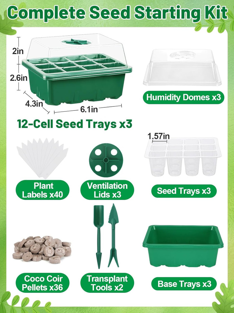 3 Pack Seed Starter Kit with 36 Coco Coir Pellets - 36 Cell Seed Starter Tray...