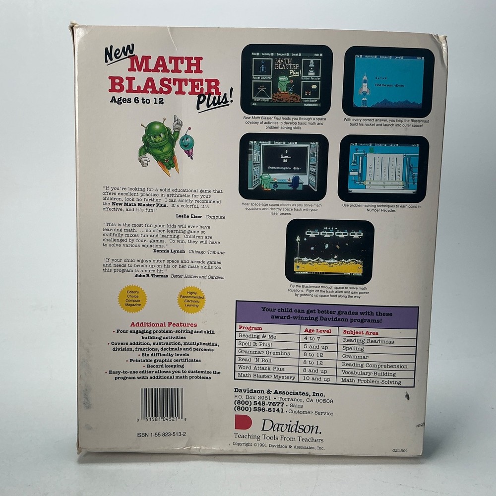 Math Blaster Plus Vintage Computer Software by Davidson for IBM/Tandy Campatible