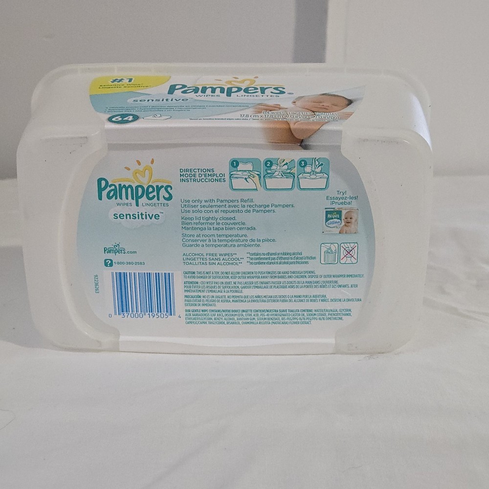 Pampers Sensitive Baby Wipes Plastic Pop Up Refillable Container 64 Count EMPTY