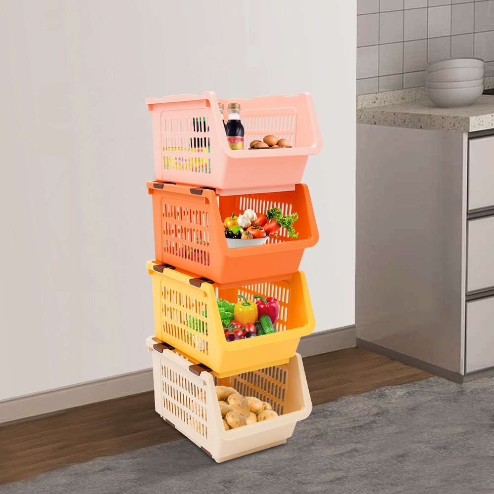 4 PCS Stacking Storage Baskets, Stackable Organizer Baskets,?Storage Bins