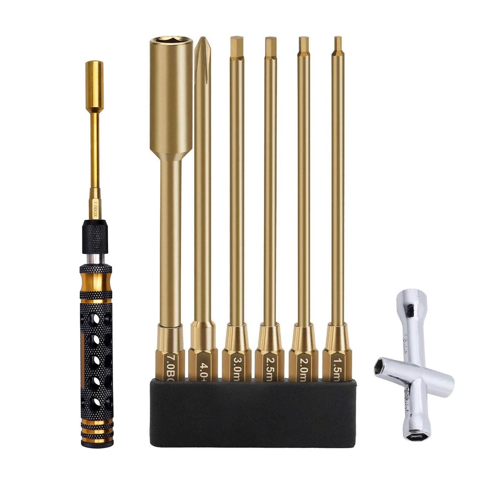 RC Assembly Tool Kit with Hex Bits Nut Screwdriver Cross Driver and Bit Holder