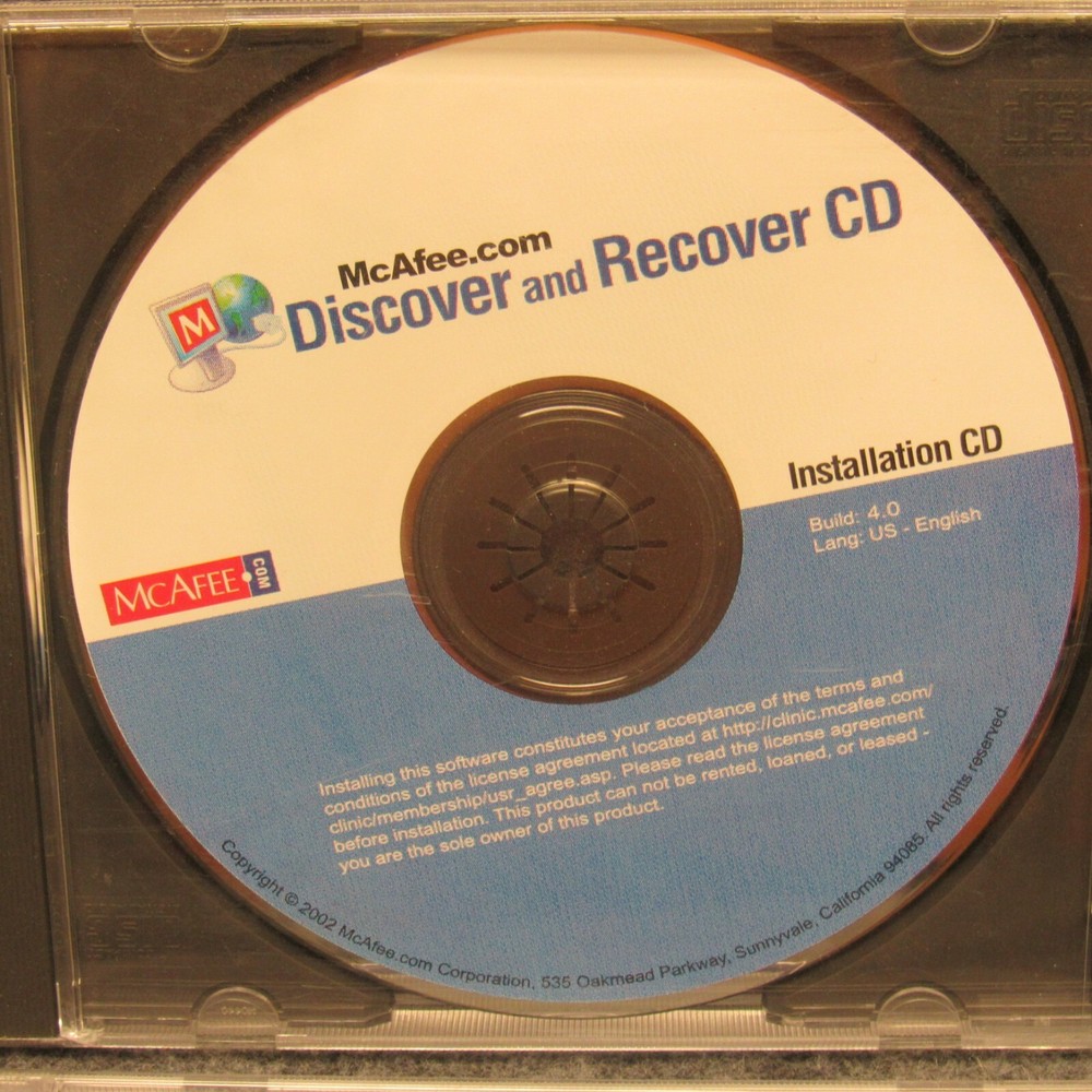 4 McAfee Software CD Discs Discover Recover Security Center Backup Installation
