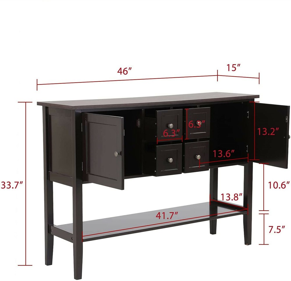 Storage Cabinet Organizer w/ 4 Drawers 2 Doors Sideboard Buffet for Home Kitchen