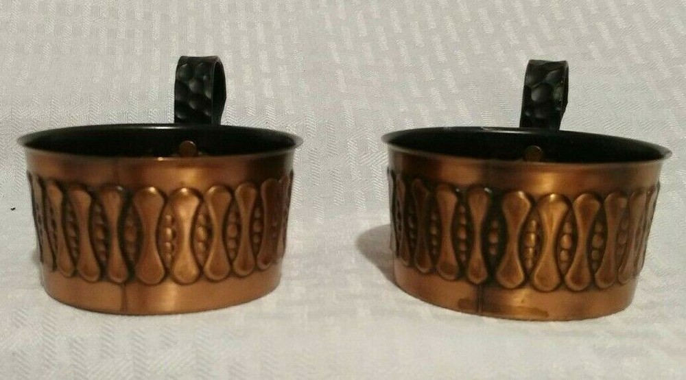 Vintage Etched Copper Cup Holders with Handle Set of two