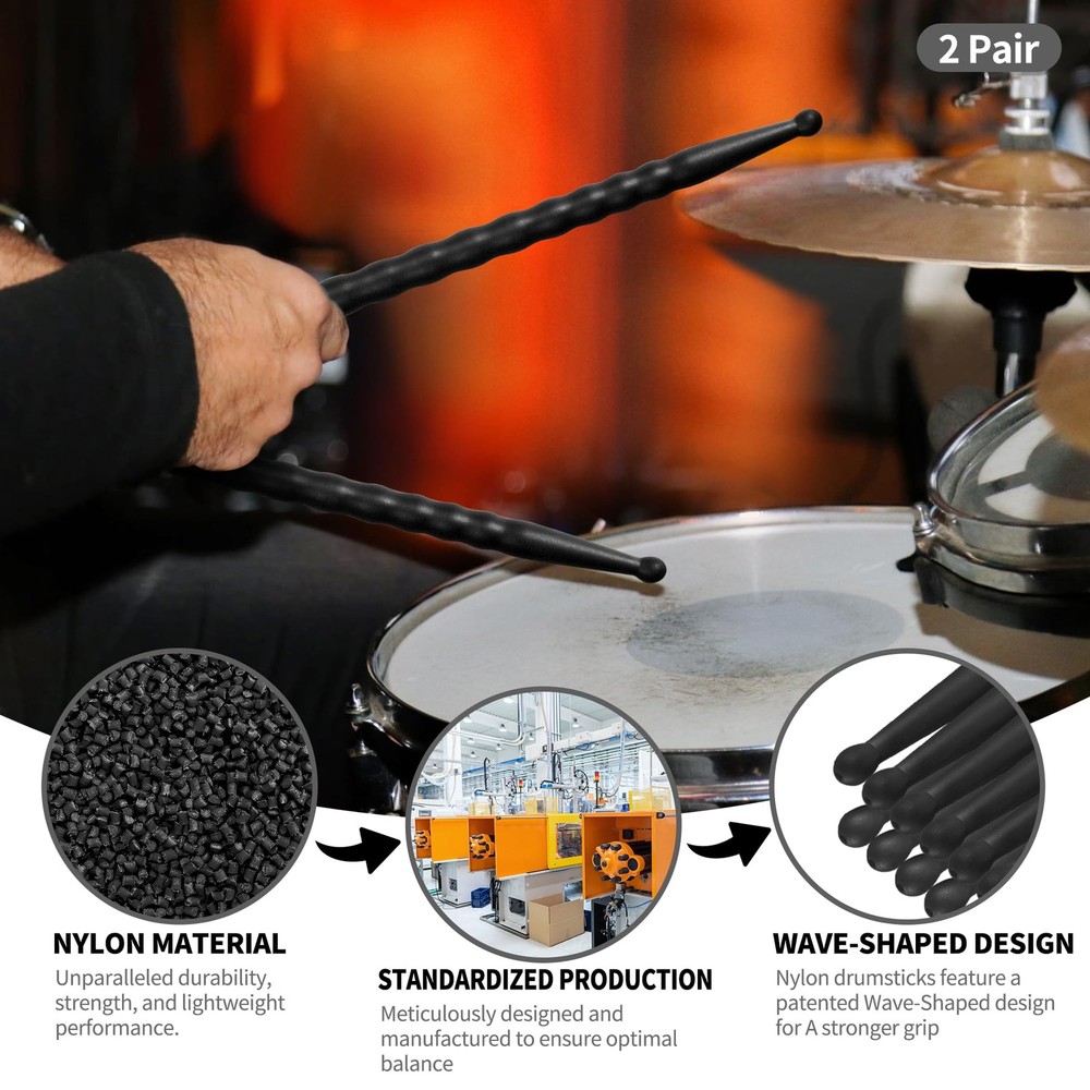 Drum Sticks 5A Drumsticks (2Pack-Black) Drumsticks- Black-2 P