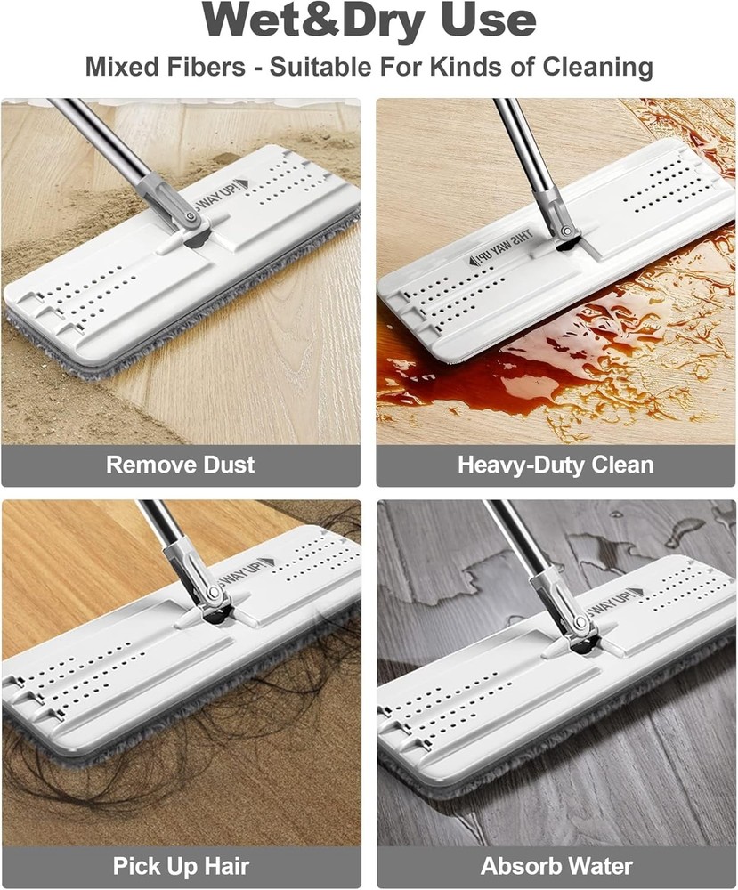 Mop Replacement Pads, 4-Pack 13" × 4.9" Microfiber Flat Mop Refills, Dual Grey