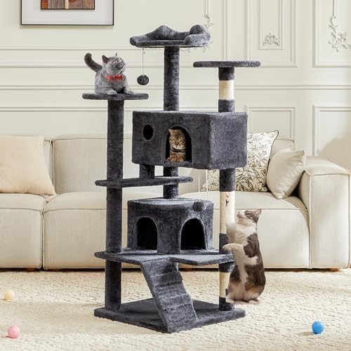 54"Cat Tree Tower Multi-Level Pet House 2 Condos Scratching Posts Round Platform