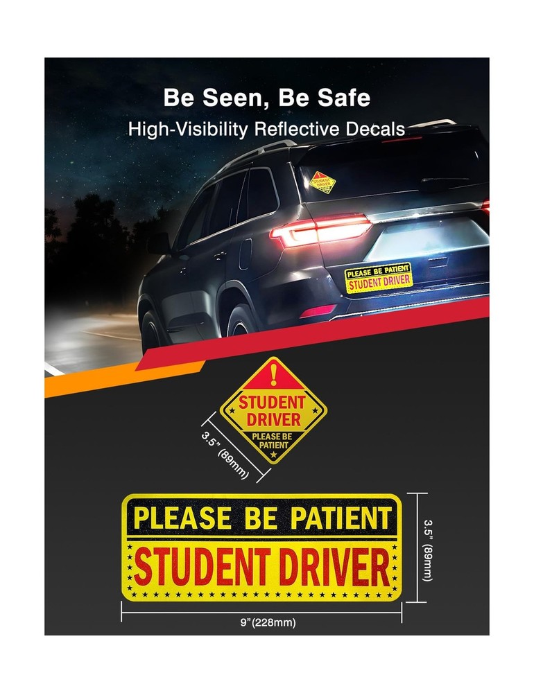5pcs Student Driver Sticker (Non-Magnet) – Reusable, Reflective 'Please Be