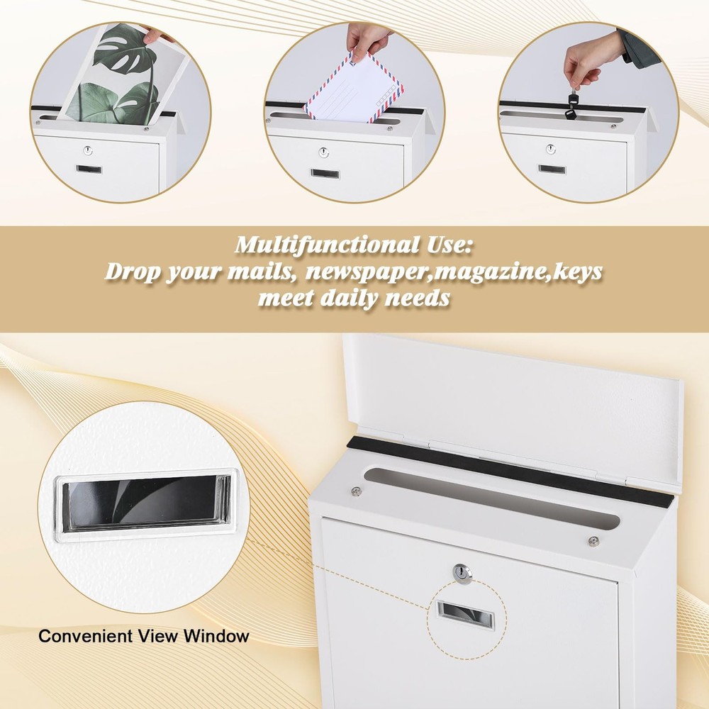 xydled Mail Boxes with Key Lock,Locking Mailbox Wall Mounted,Security White