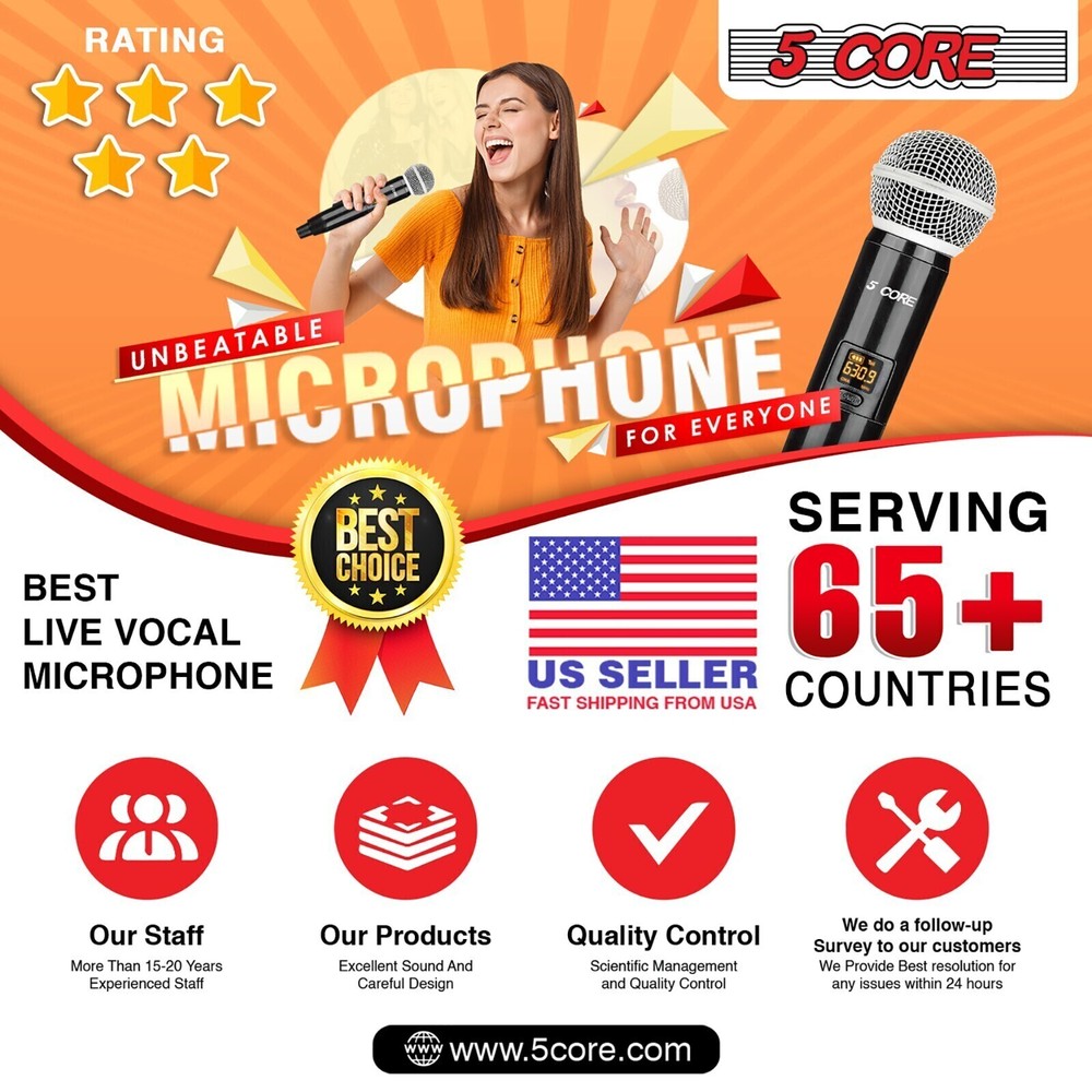 5Core Wireless Microphone Cordless Mic Handheld System Rechargeable Receiver 🎤