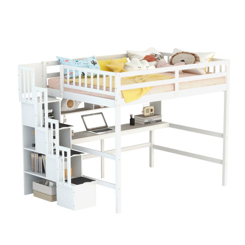Full Size Loft Bed with Desk & Storage Staircases Full Size Loft Bunk Bed Frames