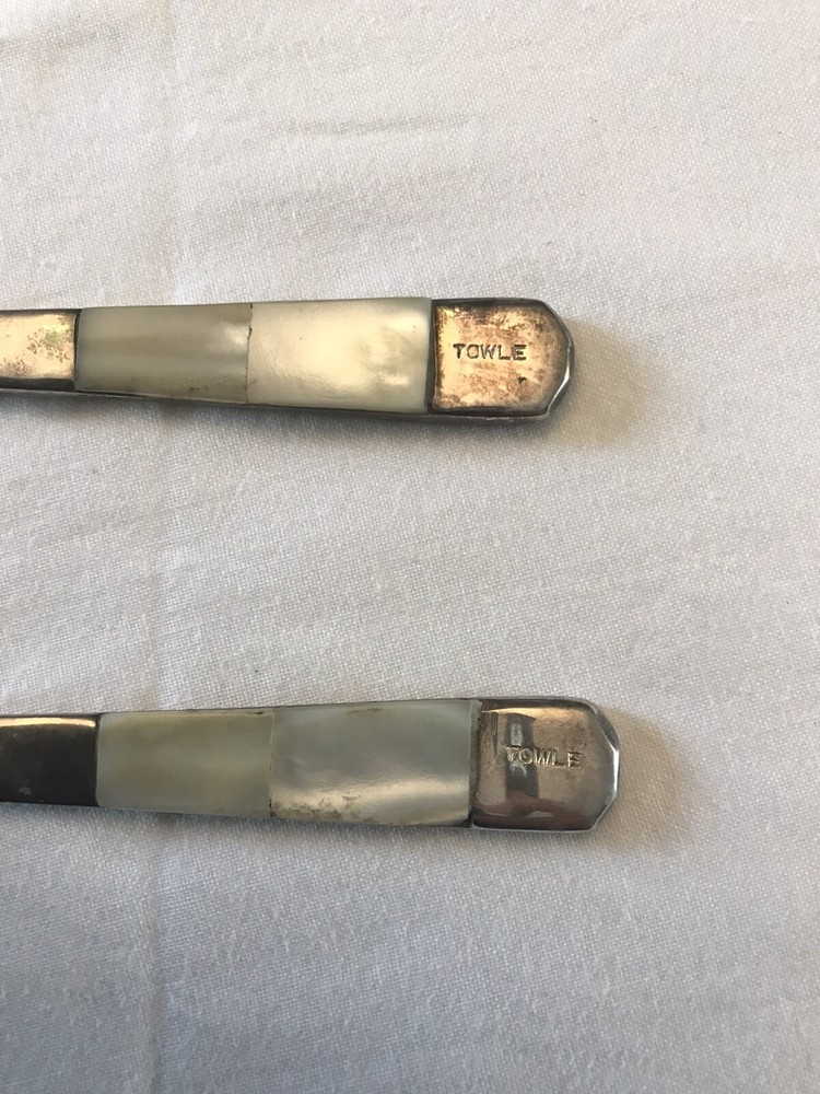 Two Unique Towle Antique Silver Ivory? Tea Spoons