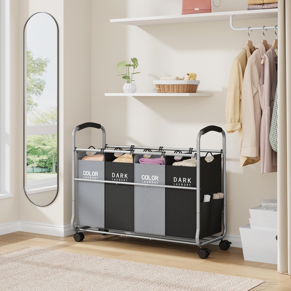 Laundry Sorter 4 Sections, Laundry Separator Hamper with Heavy Duty Lockable ...