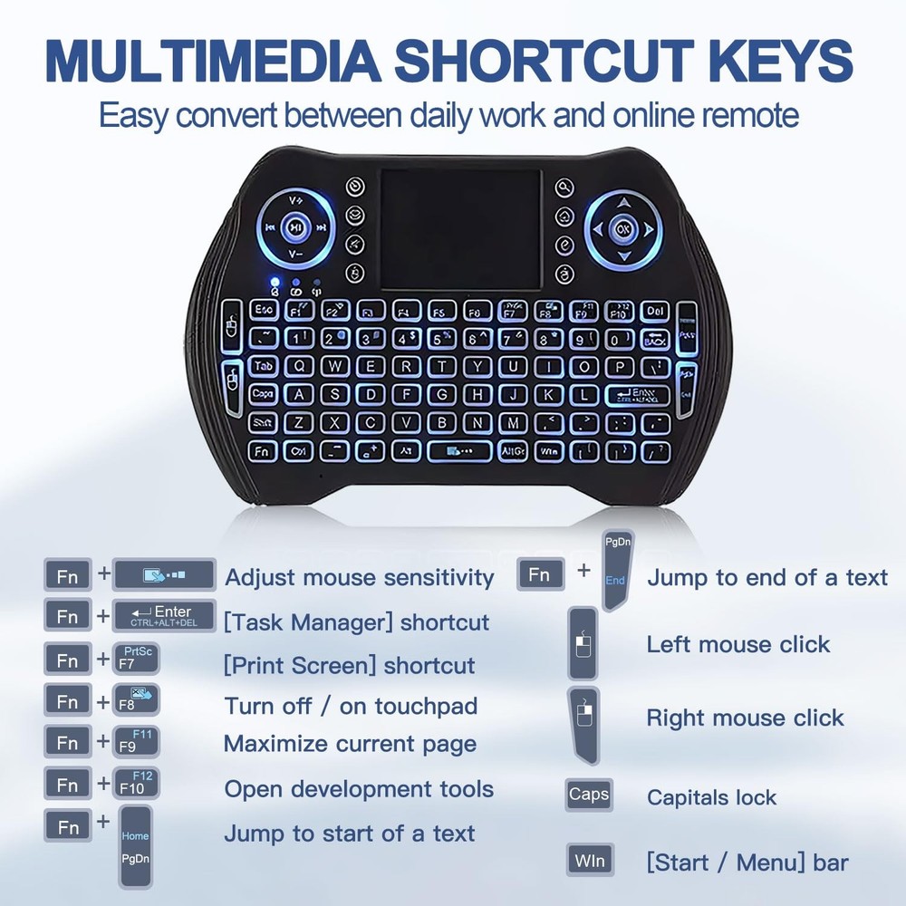 Backlit Mini Wireless Keyboard with Touchpad Mouse Combo Remote Control with ...