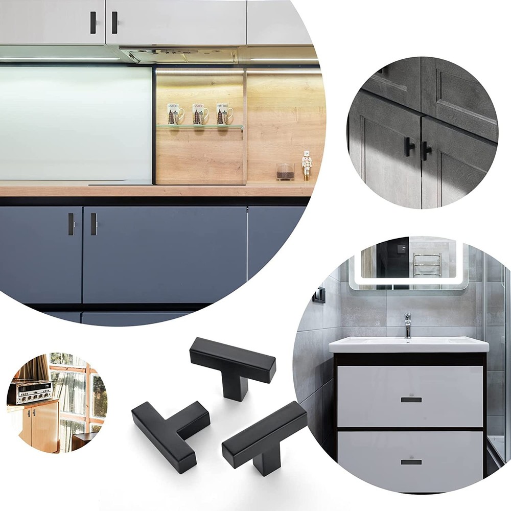 10 Pack Black Square Bar Cabinet Knobs 2 Inch Square Cabinet Pulls Matte Blac...