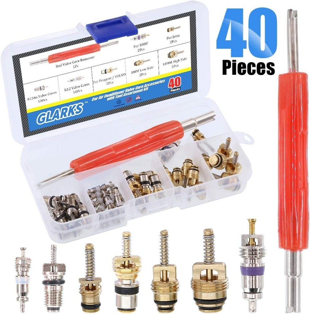 Comprehensive 40-Pc Schrader Valve Core Kit with Double Head Installer Tool