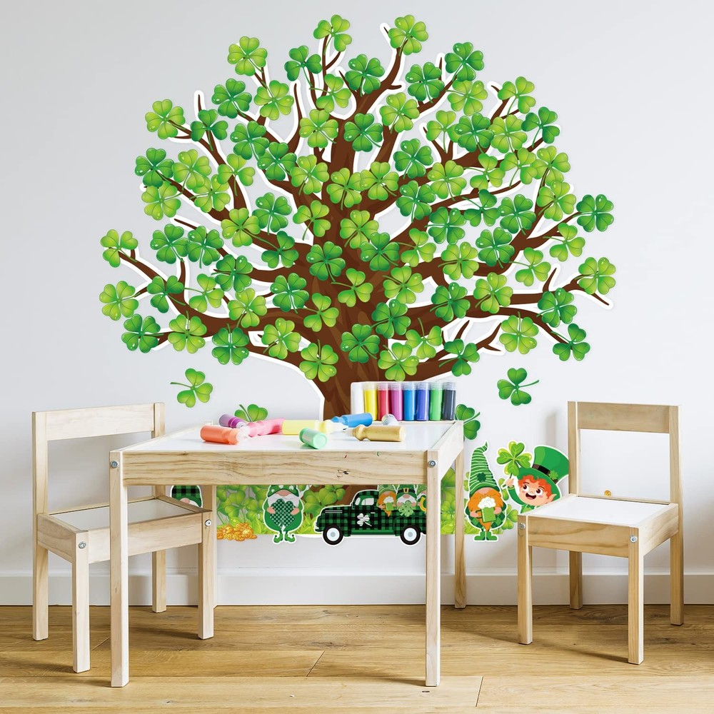 111Pcs St. Patrick's Day Shamrock Tree Cutout Spring Classroom Bulletin Board De