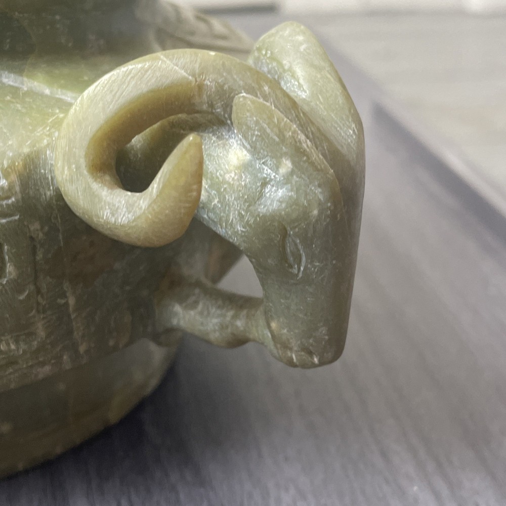 Chinese Carved Green Soapstone Ram Censer (Code 5DE2)