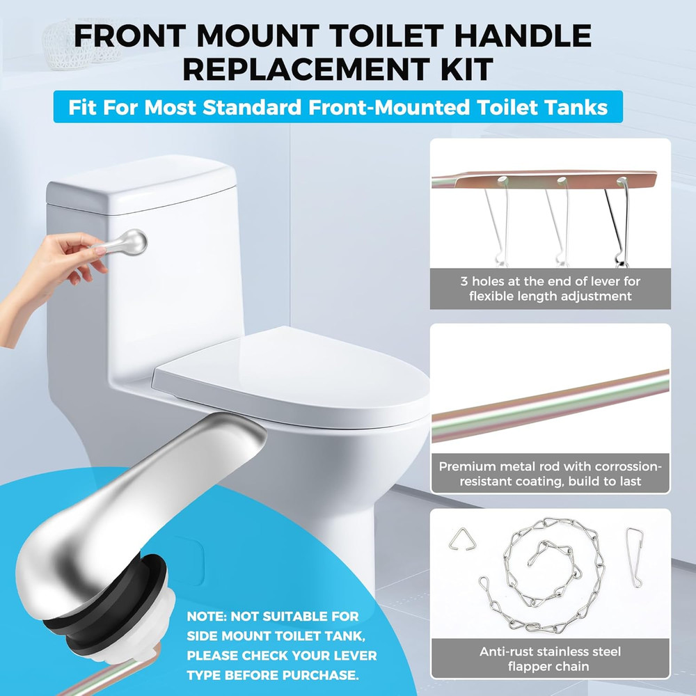 2 Pack Toilet Handle Replacement Kit, Front Mount Toilet Flush Lever Replacement
