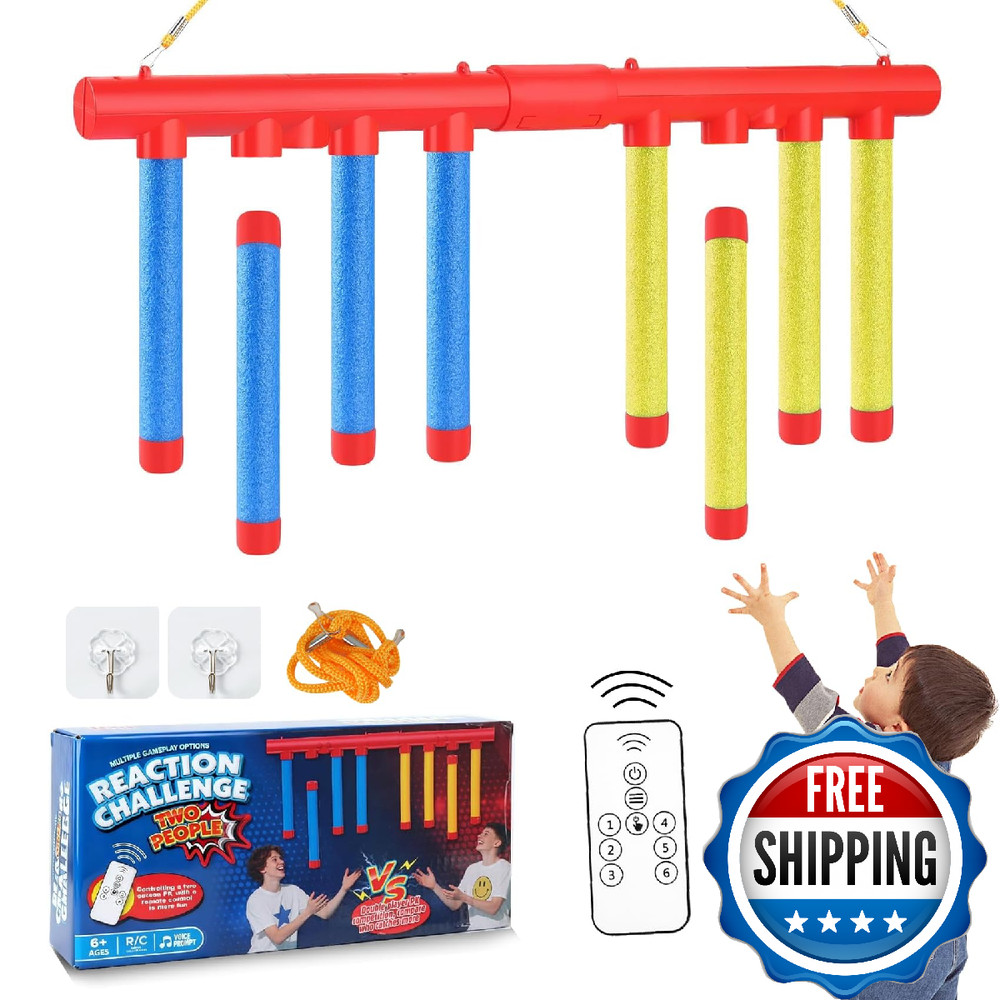 Reflex Drop Sticks Challenge Game - 3 Adjustable Speed Modes for Solo/Dual Play,