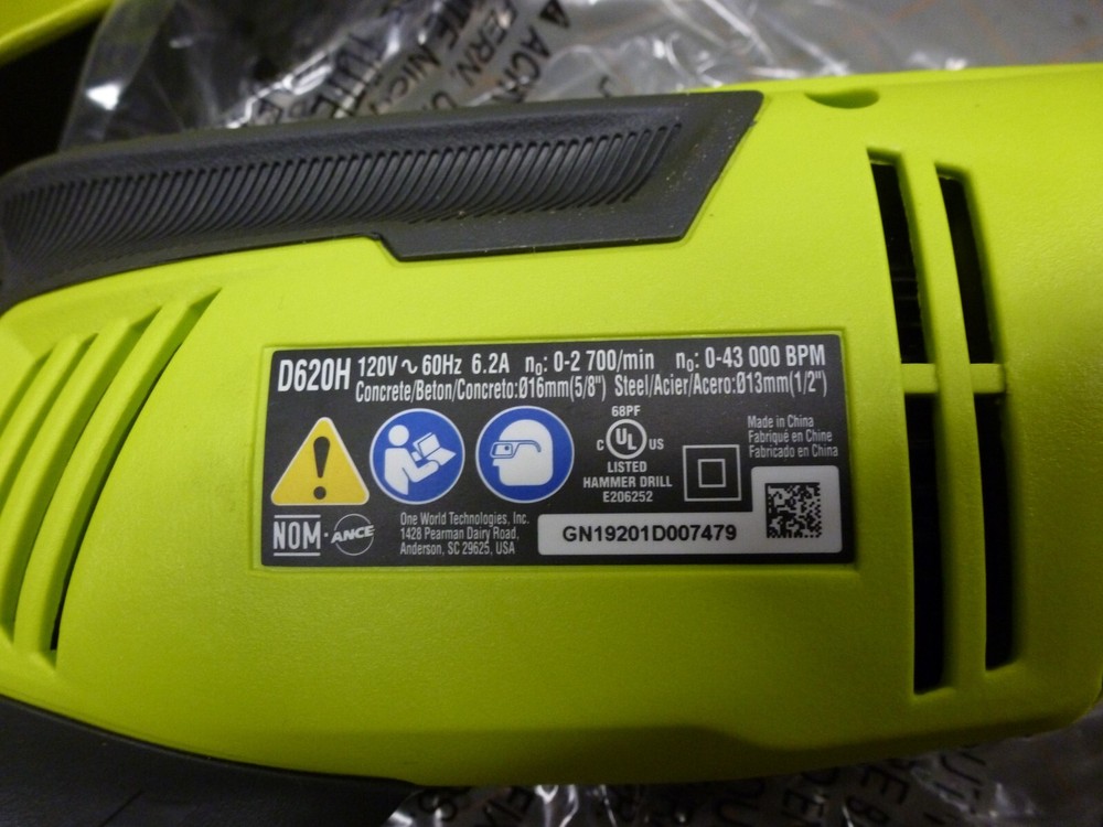 New Open Box Ryobi D620H 5/8 inch Variable Speed Reversible Hammer Drill