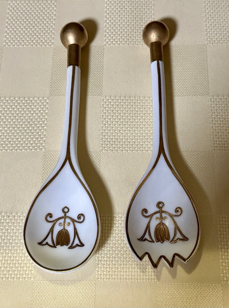 Rare Noritake #175 Christmas Tree Salad Serving Fork & Spoon Set EUC 7 1/4”