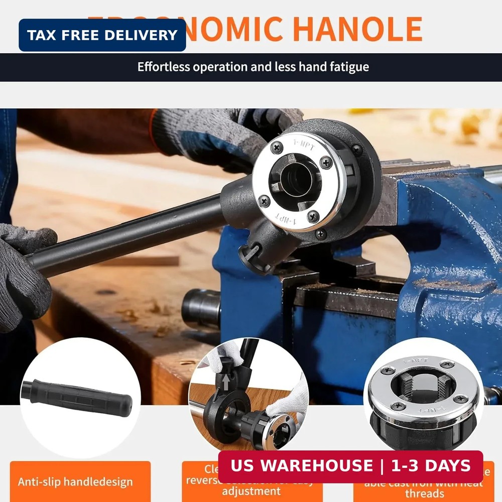 Ratchet Pipe Threader Kit, Plumber Pipe Threading Set, Portable Pipe Die Tool wi