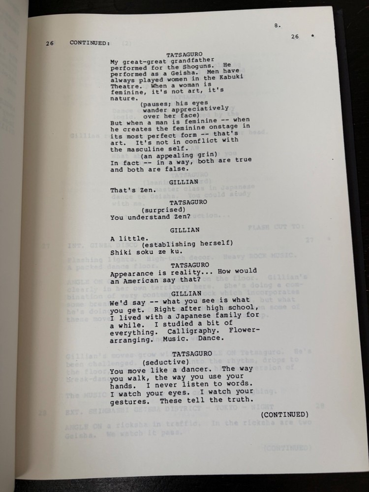 AMERICAN GEISHA MOVIE SCRIPT ORIGINAL REV. SHOOTING SCRIPT DATED JULY 9, 1985