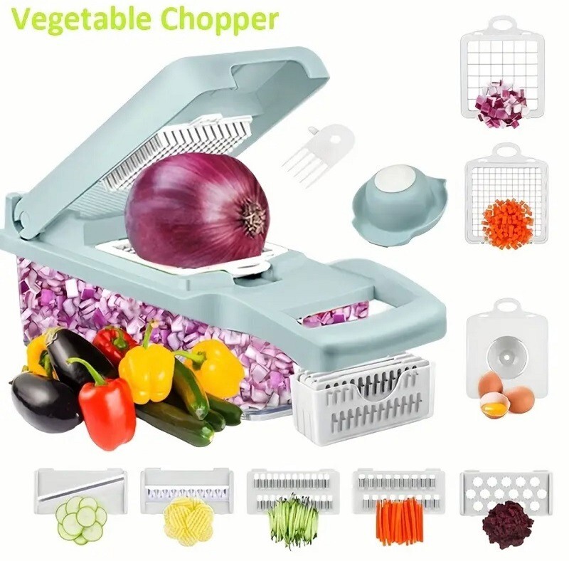 15pcs/Set Multifunctional Vegetable Chopper - Blue