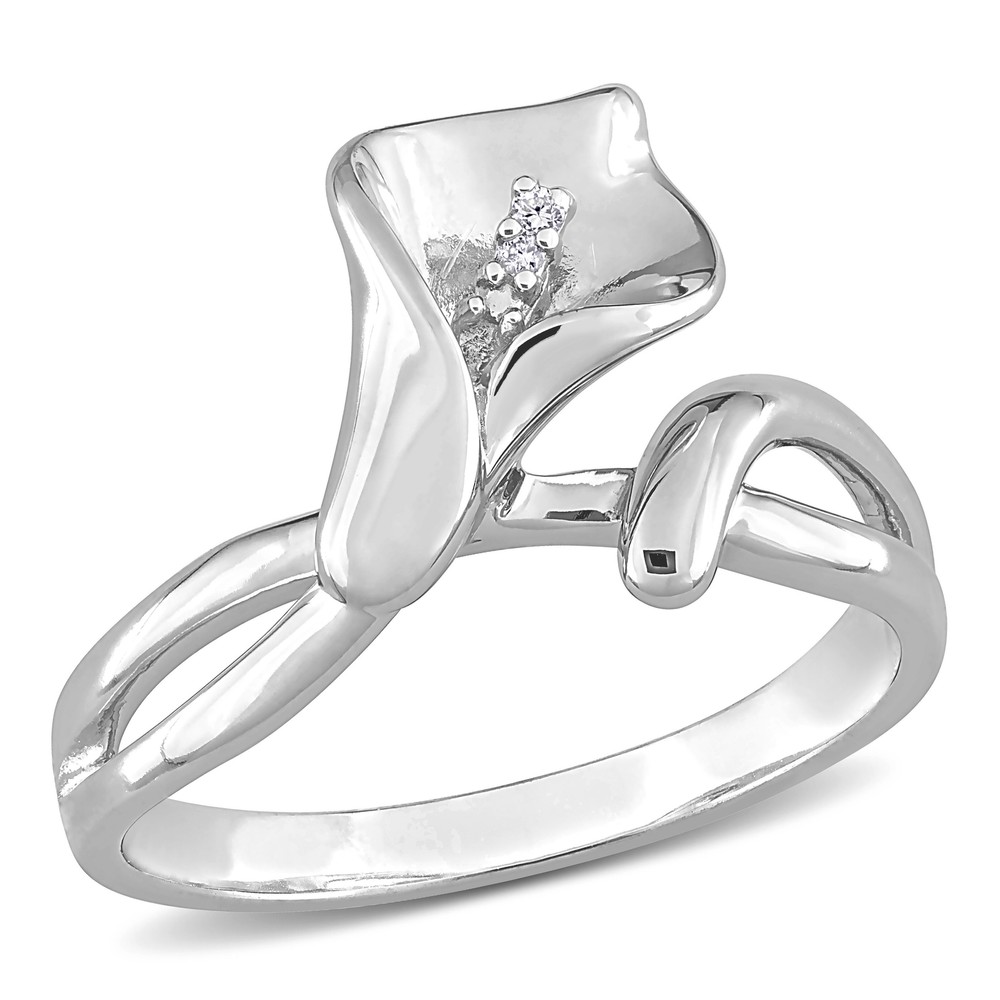 Amour Sterling Silver Diamond Calla Lily Flower Ring