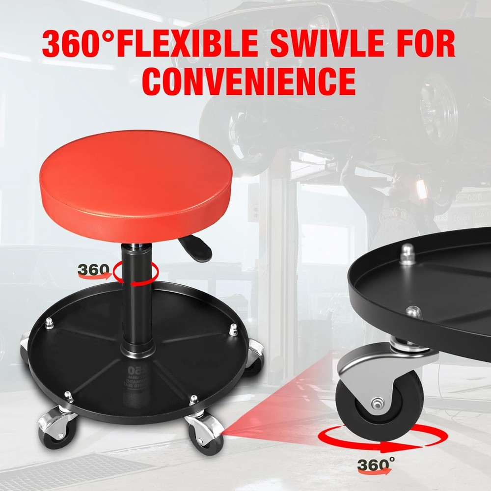 YELLOW JACKET Rolling Mechanic Stool with Wheels, Adjustable Height, TRHL6201