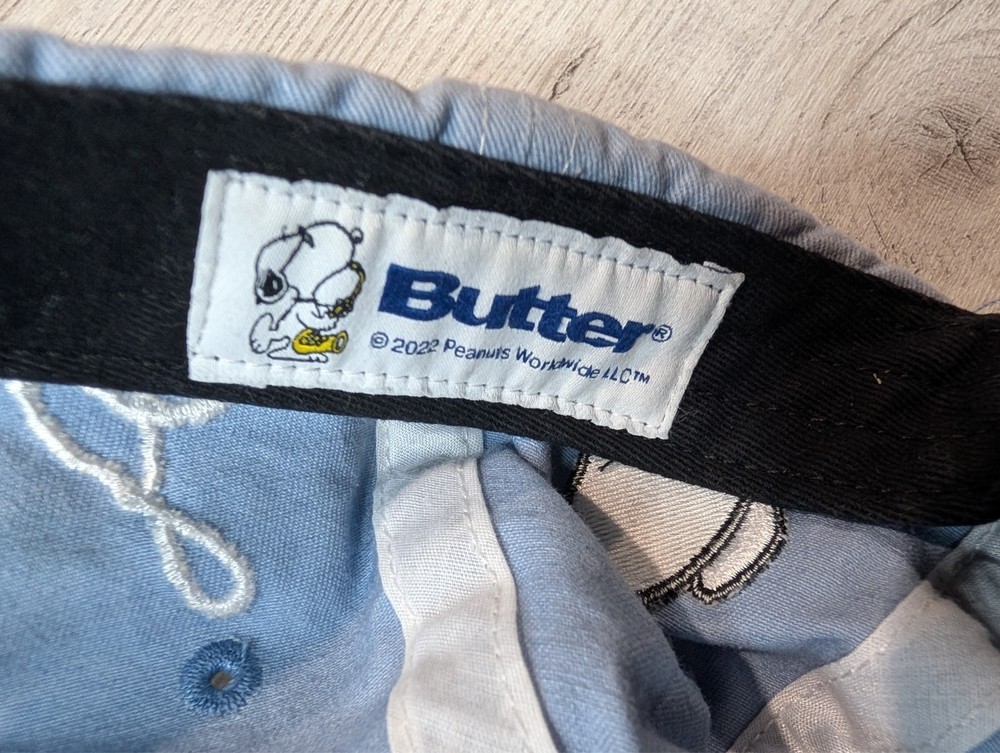 Butter Snoopy Peanuts Baseball Cap Light Blue Embroidered Graphics Adjustable