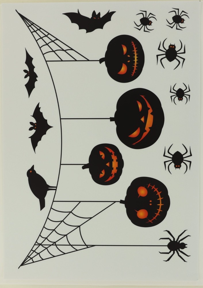 HALLOWEEN WINDOW CLING STICKERS – 9 SHEETS – HAUNTED HOUSE, GHOSTS, GRAVEYARD BN
