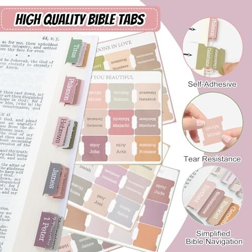 Easy To Read Boho Bible Tabs 75 Laminated Large Print Index Tabs for Navigation