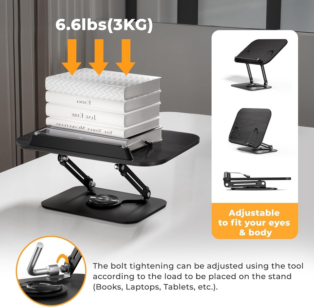 Book Stand Reading Adjustable Book Holder W/ 360° Rotating Bases Foldable Black