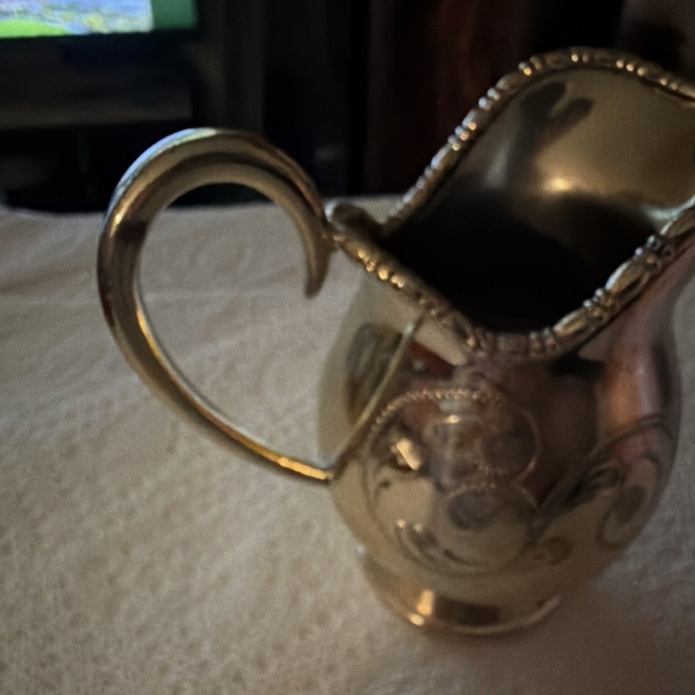 Silverplate Ornate Creamer Pitcher Engraved Floral Pattern