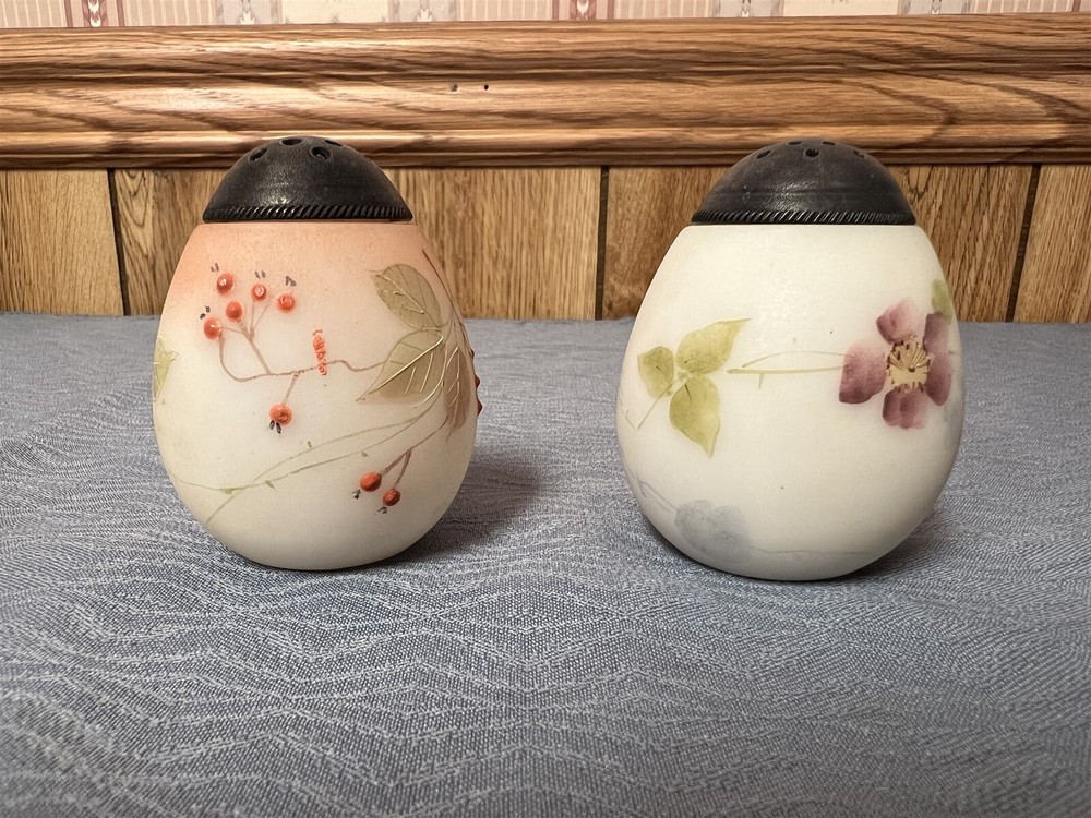 Mt. Washington Hand Painted Raised Enamel Egg Shaped Salt & Pepper Shakers